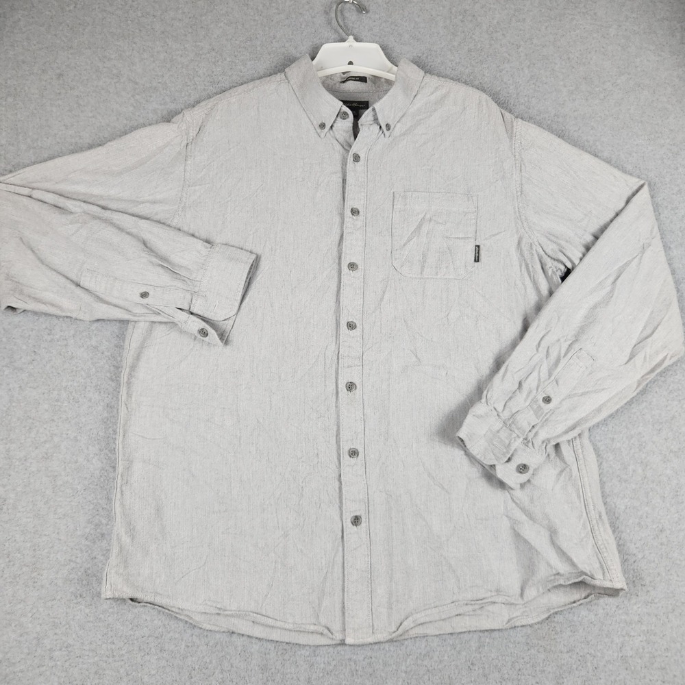Eddie Bauer Shirt Mens XLT Gray Herringbone Classic Fit Long Sleeve Button Down